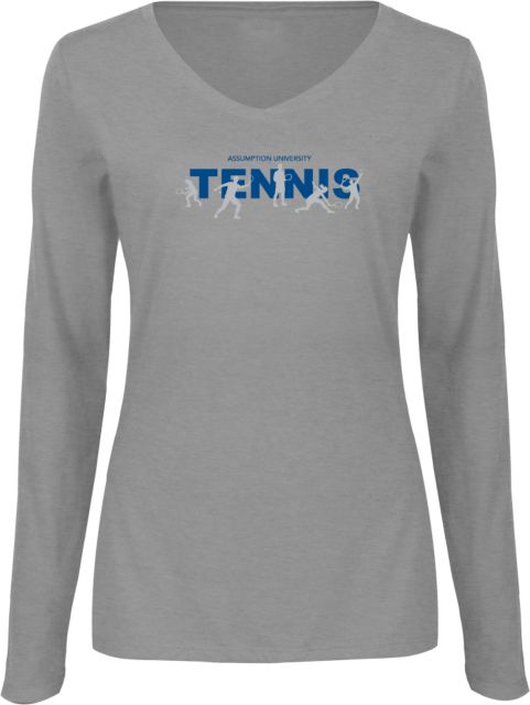 Assumption Womens Long Sleeve V Neck Tee  Assumption University Tennis Graphic - ONLINE ONLY