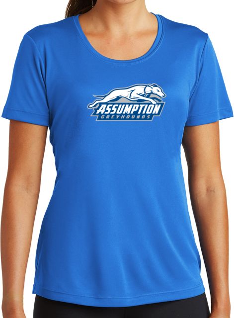 Assumption Womens Performance Tee Assumption University Greyhound Logo - ONLINE ONLY