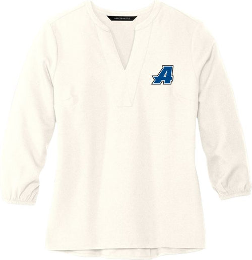 Assumption Mercer + Mettle Womens Ivory 3/4 Sleeve Crepe Blouse Assumption A Primary Mark - ONLINE ONLY