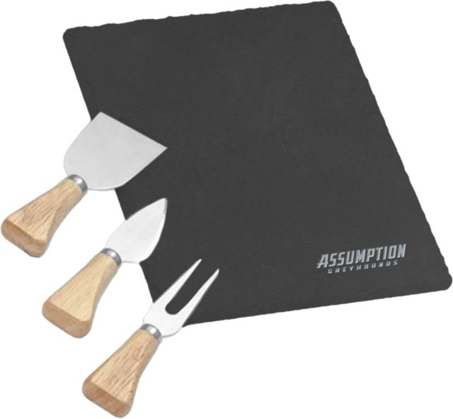 Assumption 4 Piece Slate Cheese Serving Set Assumption University Greyhound Wordmark Engraved - ONLINE ONLY