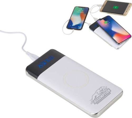 Assumption Constant 10000 mAh Wireless Power Bank w/ Display Assumption University Greyhound Logo Engraved - ONLINE ONLY