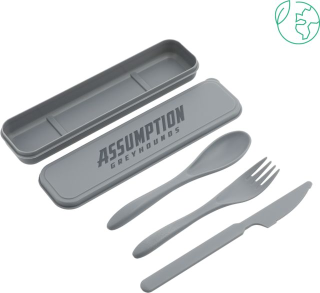Assumption Bamboo Fiber Cutlery Set Assumption University Greyhound Wordmark Engraved - ONLINE ONLY