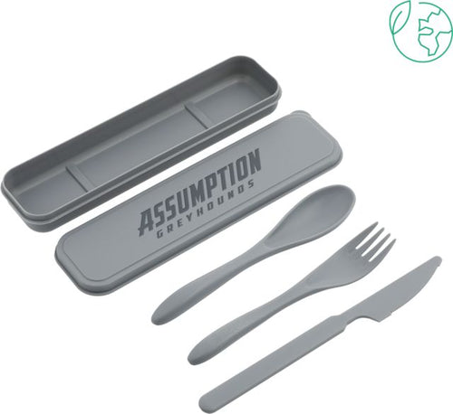 Assumption Bamboo Fiber Cutlery Set Assumption University Greyhound Wordmark Engraved - ONLINE ONLY