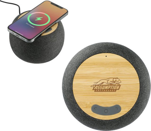 Assumption Garm Fabric & Bamboo Speaker with Wireless Charging Assumption University Greyhound Logo Engraved - ONLINE ONLY