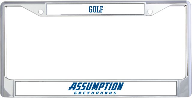 Assumption Metal License Plate Frame in Assumption University Greyhound Wordmark - ONLINE ONLY