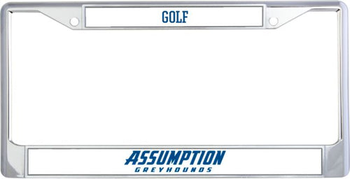 Assumption Metal License Plate Frame in Assumption University Greyhound Wordmark - ONLINE ONLY