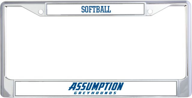 Assumption Metal License Plate Frame in Assumption University Greyhound Wordmark - ONLINE ONLY